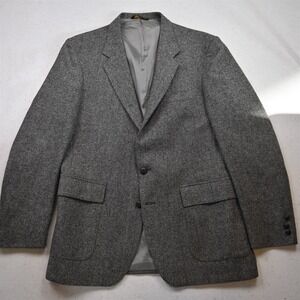 Vtg Mens 40R Gray Herringbone 100% Wool Tweed Mens Blazer Suit Jacket Sport Coat